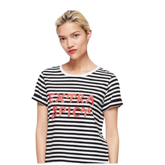 kate spade Tops - Kate Spade Broome Street Stripes TShirt Extra Spicy Print Tassels Size Medium